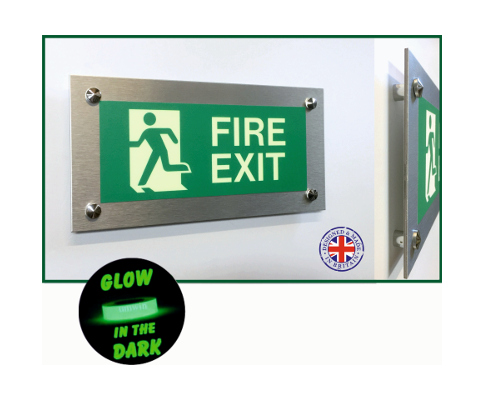 Fire Exit - Brushed Silver Wall Mounted without arrow/Photolumin